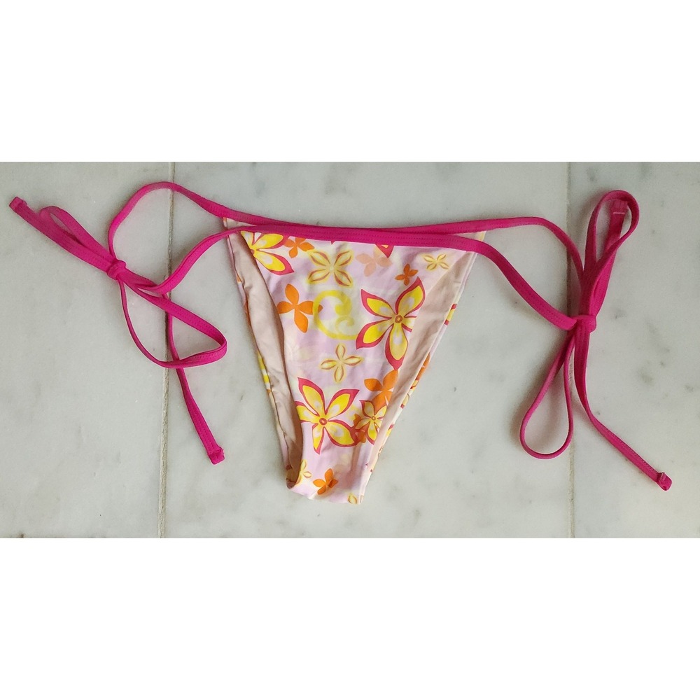 Bikini Bottoms Women Large Pink Floral Tropical Side Tie Cheeky Swim Beach Pool